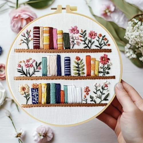 JOZYSH 8'' Flowers Embroidery Kit for Beginners Stamped Books and Flowers Pattern Embroidery Kit Cross Stitch Kit Embroidery Starter Kit with Instructions, Embroidery Hoops for Home Ofiice Decor by Unknown