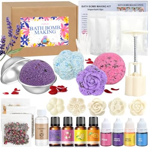 Bath Bomb Making Kit- DIY Bath Bomb Set for Kids Adults, Make Your Own Spa Kit, Shower Craft Kits with Bath Bomb Molds, Press, Spa Craft Kits, Bath Bombs Making Supplies Gifts for Girls Women by ZQBQC