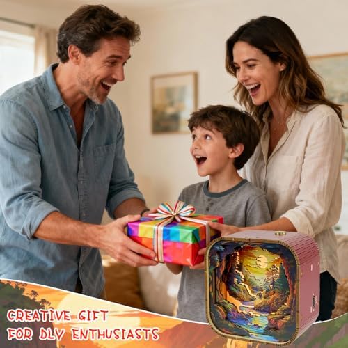 3D Wooden Puzzle Night Light DIY LED Art Lamp Kit for Adults Desk Decor Relaxing Craft Model Table Ornament and Birthday Gift (Sunset Valley) - Image 7