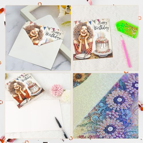 6pcs Diamond Painting Greeting Cards for Blessings and Wishes - Woman DIY Birthday card Special Shape Crystal Diamond Art Partial Mosaic Making Craft, Paper Material, for Christmas Thanksgiving Day - Image 4