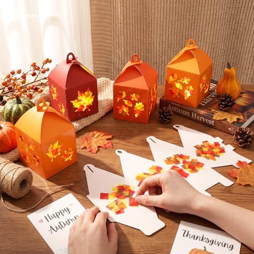 Maitys 24 Sets Fall Maple Leaf Paper Lantern Suncatcher Craft Kit for Adult - Image 2