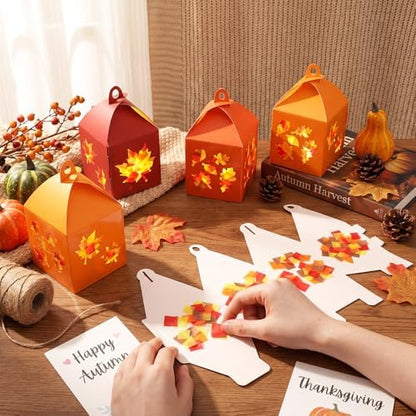 Maitys 24 Sets Fall Maple Leaf Paper Lantern Suncatcher Craft Kit for Adult - Image 2