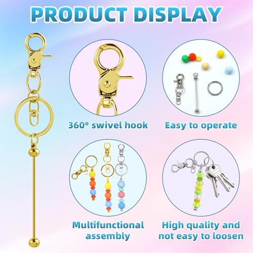 20 Pcs Beadable Keychains Bulk Kit – DIY Keychain Making Supplies with Metal Blanks for Crafts, Jewelry, Charms, Custom Projects – Blank Chain Bars for Beaded Keychain Design (Gold + Silver) - Image 3
