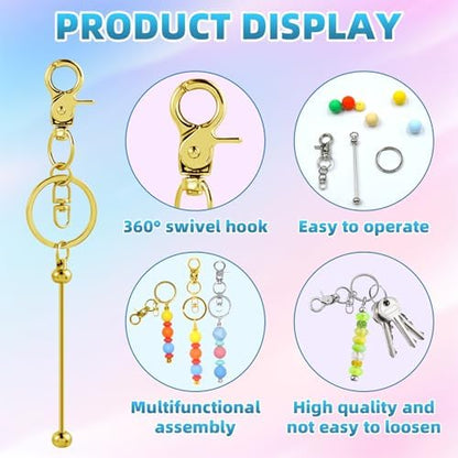 40 Pcs Beadable Keychains Bulk Kit – DIY Keychain Making Supplies with Metal Blanks for Crafts, Jewelry, Charms, Custom Projects – Blank Chain Bars for Beaded Keychain Design (Gold + Silver) - Image 3