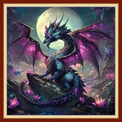 Redxing Stamped Cross Stitch Kits Embroidery kit for Beginners Adults Full Range of Embroidery Patterns Starter Kits DIY Printed Cross Stitch Kits Needlepoint Kits 11CT-Moon Dragon 18x18 inchs by RedxingStampedCrossStitchK