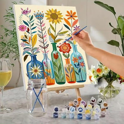 MaiMMaledy Paint by Numbers Kit 8Lx12W inch for Adults Beginners Canvas Pictures with Framed Drawing Painting Acrylic Pigment with Wooden Triangle Easel Warm-Colored Bouquet - Image 2