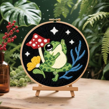 BEUNITONE 2PCS Punch Needle Kit for Adults Beginners, Frog Mushroom Needlepoint Crafts Kit for Adults, Complete Embroidery Starter Kit with Pre-Print Pattern and Hoop for Home Decor 7.9"x7.9" - Image 4