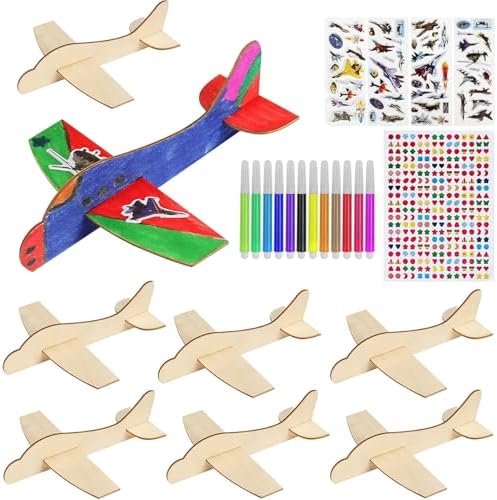 BAPHILE 12 Pack DIY Wood Planes，Mini Airplane Paint and Decorate Wooden Airplane Craft Kits with Decorate Tools for Kids School Craft Decor Projects by BAPHILE