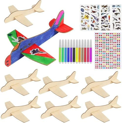 BAPHILE 12 Pack DIY Wood Planes，Mini Airplane Paint and Decorate Wooden Airplane Craft Kits with Decorate Tools for Kids School Craft Decor Projects by BAPHILE