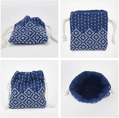 INFUNLY 3 Set Sashiko Drawstring Bag Kits Sashiko DIY Tote Bag Kit Flower Sashiko Fabric Kit for Beginners Make Your Own Tote Bag with Thread Needles Hand Sewing Set for Adults - Image 3