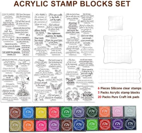 6Pcs Christian Bible Verse Clear Stamps for Card Making Easter Blessing 20 Craft Ink Pad 3 Acrylic Stamp Block Silicone Stamp with Greeting Words Rubber Stamps for Crafting DIY Scrapbooking - Image 2