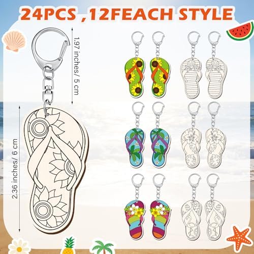 RattanView 24 Pcs Flip Flop Slipper Craft Color Your Own Keychains - Image 2