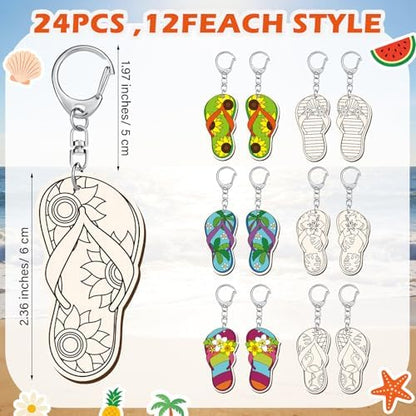 RattanView 24 Pcs Flip Flop Slipper Craft Color Your Own Keychains - Image 2