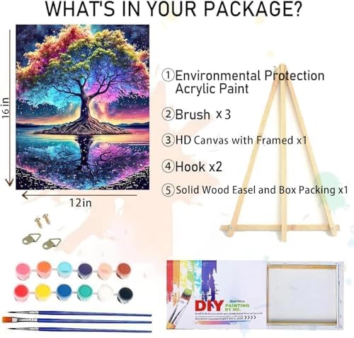 Tree of Life Paint by Numbers Kit for Adults Beginner with Wooden Framed,Adult Paint by Number Kits On Canvas,Adults' Paint-by-Number Kits DIY Oil Painting Kits for Gift Home Wall Decor 12x16 Inch - Image 2