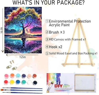 Tree of Life Paint by Numbers Kit for Adults Beginner with Wooden Framed,Adult Paint by Number Kits On Canvas,Adults' Paint-by-Number Kits DIY Oil Painting Kits for Gift Home Wall Decor 12x16 Inch - Image 2