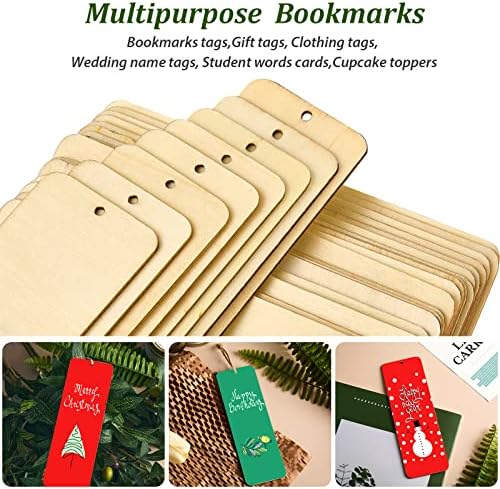 Zonon 100 Pieces Large Size Wood Blank Bookmarks DIY Wooden Craft Unfinished Hanging Tags Rectangle Blank Bookmark Ornaments with Holes and Ropes for Wedding Graduation Party Decor - Image 4