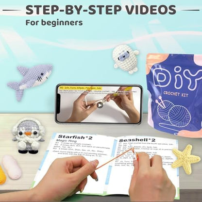 YAMAXIN Crochet Kit for Beginners – Ocean Animal Amigurumi DIY Yarn Kit with Step-by-Step Instructions, Tools & Soft Yarn – 4 Pack Crochet Kit Gift for Adults, Teens & Kids - Image 5