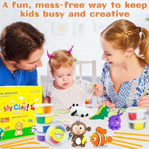 LanMa Air Dry Clay Kit for Kids, 12 Pack Animal Air-Dry Art Kits with Ultra Light & Soft Modeling Clay, Instructions, Sculpting Tools, Christmas Birthday Gifts for Boys Girls - Image 5