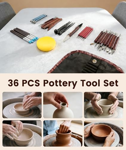 36PCS Clay Tools Kit, Pottery Tools and Ceramic Sculpting Tools Set with Brushes for Carving, Shaping, Molding, Craft & DIY Handmade Projects - Image 5