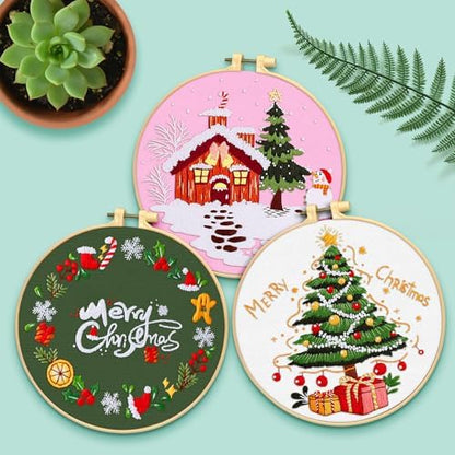 ERKOON 5 Sets Embroidery Kit for Beginners, Christmas Cross Stitch Set with Easy Pattern Embroidery Cloth Hoops Threads for Craft Lover Hand Stitch - Image 6