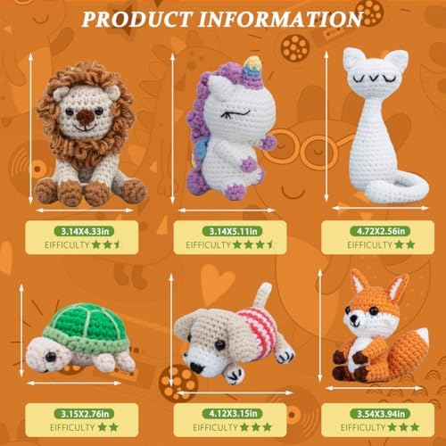 KIECIK Crochet Knitting Kit for Beginners – 6 PCS Crochet Animal Kit - Image 6