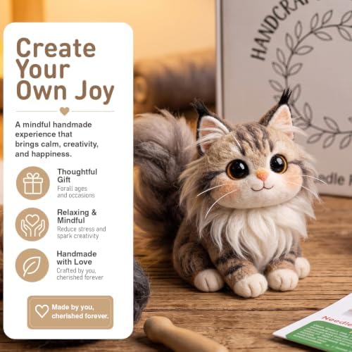 DIY Needle Felting Kit Cute Maine Coon Longhair Cat – Needle Felting Starter Kit with Fiber Roving, Needles, Felting Pad & Instructions | Felted Cat Kit for Beginners Adults | DIY Craft Gift - Image 2