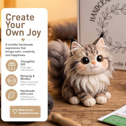 DIY Needle Felting Kit Cute Maine Coon Longhair Cat – Needle Felting Starter Kit with Fiber Roving, Needles, Felting Pad & Instructions | Felted Cat Kit for Beginners Adults | DIY Craft Gift - Image 2