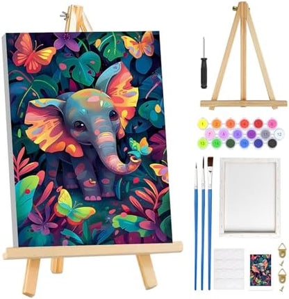 MOGTAA Elephant Paint by Numbers Kit for Adults Beginners with Frame, Butterfly Adult Paint by Number Kits on Canvas with Easel, Easy DIY Landscape Oil Painting Kits for Home Decor, 8x12in by MOGTAADIYHomeDecor
