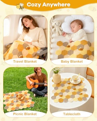 Arborthread Crochet Blanket Kit for Beginners, Honeycomb Crochet Kit - Image 4