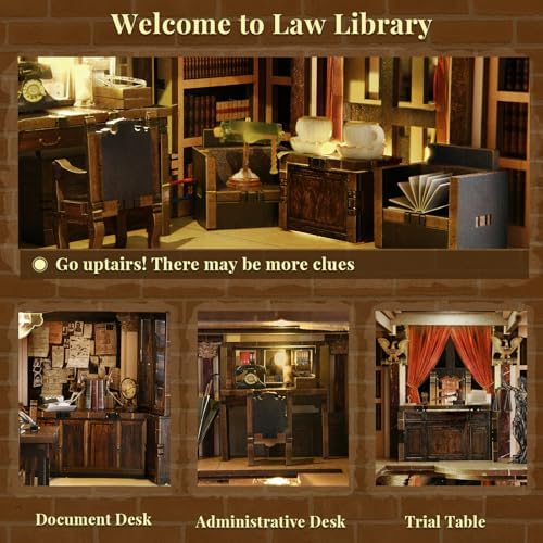 MiniCity Book Nook Kit, DIY Dollhouse Booknook, Book Nook Miniature Kit for Bookshelf Insert Decor Crafts for Adults Teen Halloween, 3D Wooden Puzzle with Led Light (Law Library) - Image 4