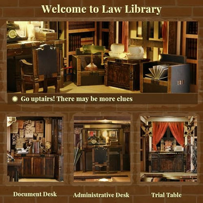 MiniCity Book Nook Kit, DIY Dollhouse Booknook, Book Nook Miniature Kit for Bookshelf Insert Decor Crafts for Adults Teen Halloween, 3D Wooden Puzzle with Led Light (Law Library) - Image 4