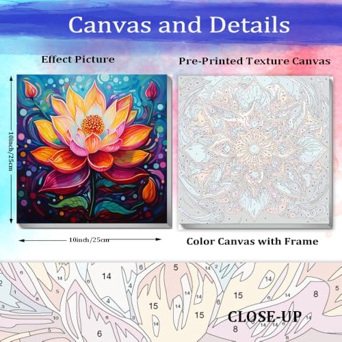 JUJUHOOD Lotus Flower Paint by Numbers Kit for Adults Beginner & Kids Ages 8-12,Abstract Flower Paint by Number Without Easel, Acylic Paint by Numbers for Gift Home Wall Decor 10x10Inch - Image 3