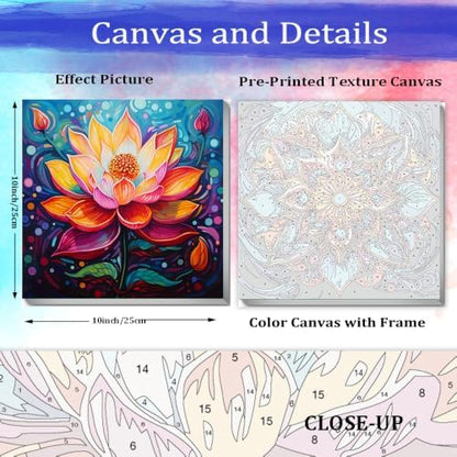 JUJUHOOD Lotus Flower Paint by Numbers Kit for Adults Beginner & Kids Ages 8-12,Abstract Flower Paint by Number Without Easel, Acylic Paint by Numbers for Gift Home Wall Decor 10x10Inch - Image 3