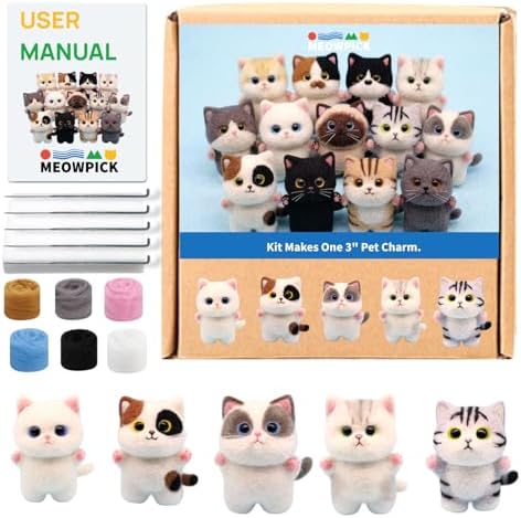 MeowPick Needle Felting Kit, Wool Felting Kit for Beginners Adults, 3 Inch Cute Cat Needle Felting Tools Set, Complete Felting Supplies, DIY Craft for Keychain Car Ornament Gift (Pale) by MEOWPICK