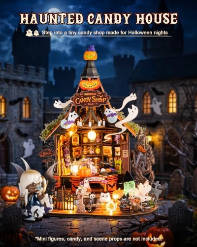 Rolife Halloween Haunted Candy House DIY Miniature House Kits with 9 LED Lights, Beginner-Friendly Tiny House Model Building Kits, Spooky Halloween Tabletop Decor, DIY Creative Hobby Gifts for Teens - Image 4