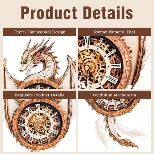 3D Wooden Puzzles for Adults – Dragon Clock 3D Puzzles Art and Craft Kits, Unique Shape Wood Clock for Adults, Handmade Model Building Kit DIY Hobbies, Gifts for Family, Wall Art Home Decor - Image 2