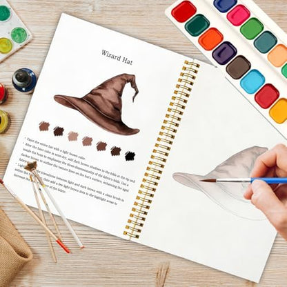 Magic Watercolor Workbook, Water Coloring Book, 12 Patterns, Fantasy Art Watercolor Kit for Beginners, Relaxing DIY Gift for Magic Lovers Painting Book, Adults and Women - Image 5