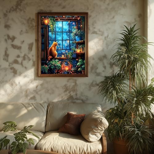 Night Paint by Numbers Kit for Adults, Adult Paint by Number Cat 16x20 Inch - Image 3