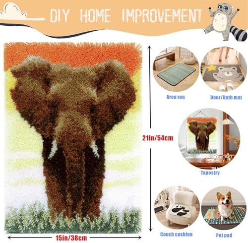 Elephant Latch Hook Kits for Adults Beginners, Pre-Printed 15“ X 20" - Image 3