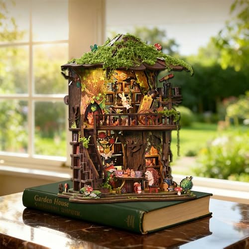 3D Wooden Forest Tea Book Club Puzzle, Handmade Mechanical Model, 410 Pieces Miniature House with Light Kit, Home Decoration Ornaments, Adult Creative Gifts - Image 7