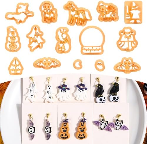 Puocaon Halloween Polymer Clay Cutters - 15 Pcs Witch Little Boo Skull Cutters for Polymer Clay Jewelry Pumpkin Mushroom Earrings Making Kit for Polymeric Jewelry Design by PuocaonPolymerClayTools