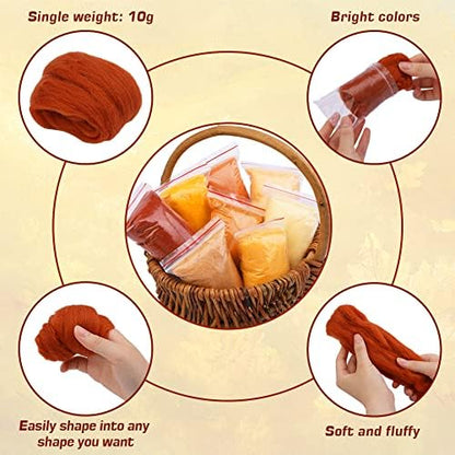 Wonvoc Needle Felting Wool 2.82oz /80g, 8 Colors Wool Roving (Autumn) - Image 4