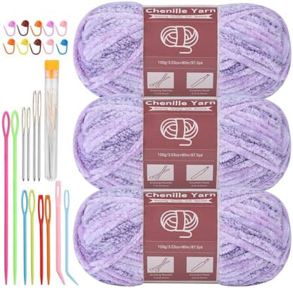 LUNARM Chenille Yarn for Crochet Knitting Chunky Blanket Velvet Yarn by Lunarm