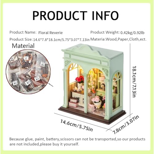 DIY Miniature Dollhouse with LED Lights, Wooden Dollhouse Book Nook Kit for Desktop, Bookshelf Decor, Gifts for Friends, Family (Flower Language Season) - Image 2