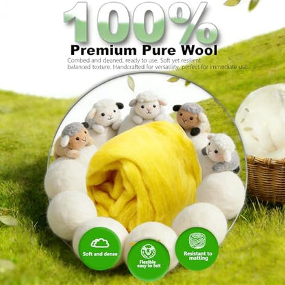 Wool Roving-3.5oz Needle Felting Wool, Soft Multi-Color Wool Fiber, Perfect Felting Wool Pure Wool, Chunky Yarn, for DIY Crafts, NeedleFelting Projects,and Artwork (Cartoon Yellow) - Image 5