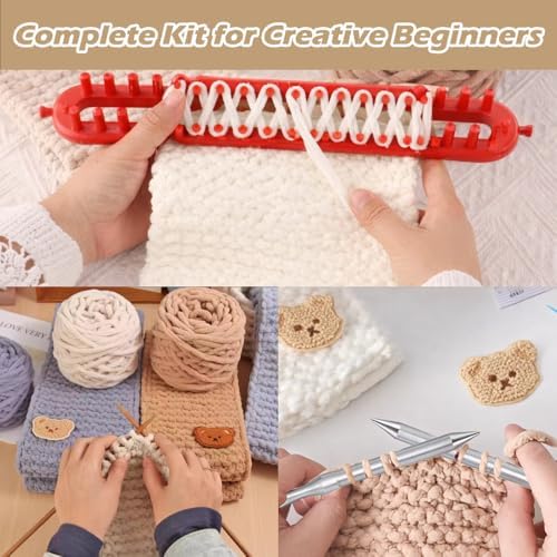 Novelchet Scarf Knitting Loom Kit for Beginners with Plush Yarn Khaki - Image 5
