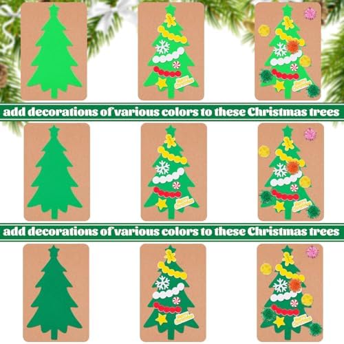 Whaline 420 Pcs Christmas Card Making Craft Kit with Xmas Tree Pom Pom Stickers & Envelopes Handmade Invitation Greeting Card Supplies for Holiday DIY Crafts Party Decor - Image 5