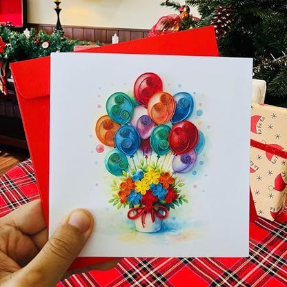 Quilling Cards, handmade card, quilled cards with Dedicated Paper, quilling birthday cards for women or all occasions: Mother's day, Greeting card, Birthday... daisy bouquet (Flowers with dragonfly) (Flying balloons) - Image 6