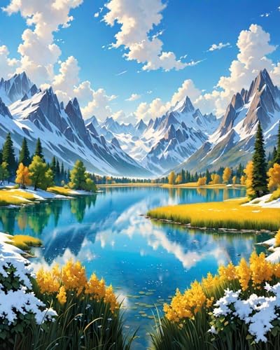 ldazao Mountain Paint by Numbers for Adults-Landscape Paint by Number on Canvas Without Frame, DIY Forest Scenery Oil Painting for Gift Home Wall Decor(16x20inch) by ldazao