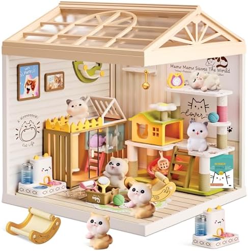 Cat Pet Life Shop DIY Miniature House Kit for Adults, 3D Dollhouse with LED Light & Dustproof Door, Stackable Connectable Display Case, Creative Gift for Cat Lovers Teens Women by BeepZipp